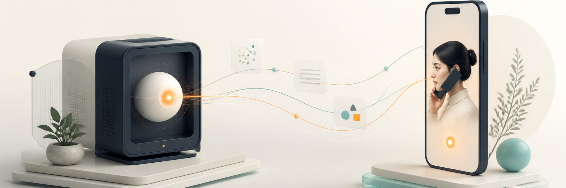 An AI Agent running on a private computer stays connected to a conversation on a phone.